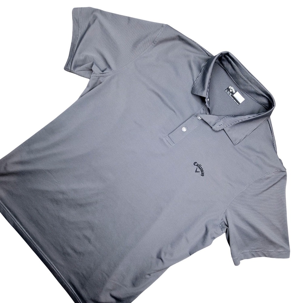 Callaway Mens XL‎ Grey Black Micro Stripe Golf Polo Shirt Short Sleeve